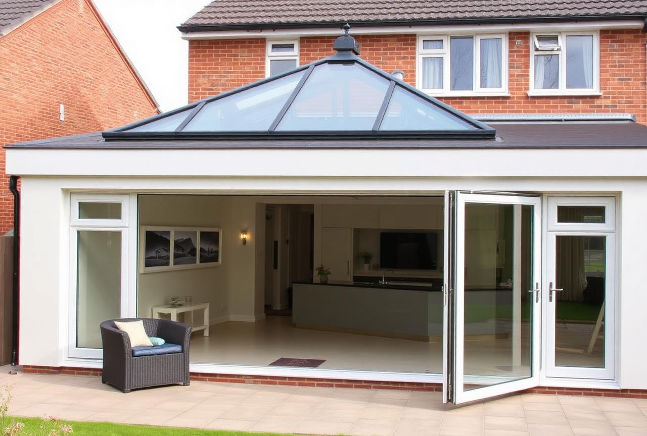 Modern flat roof extension with bifold doors