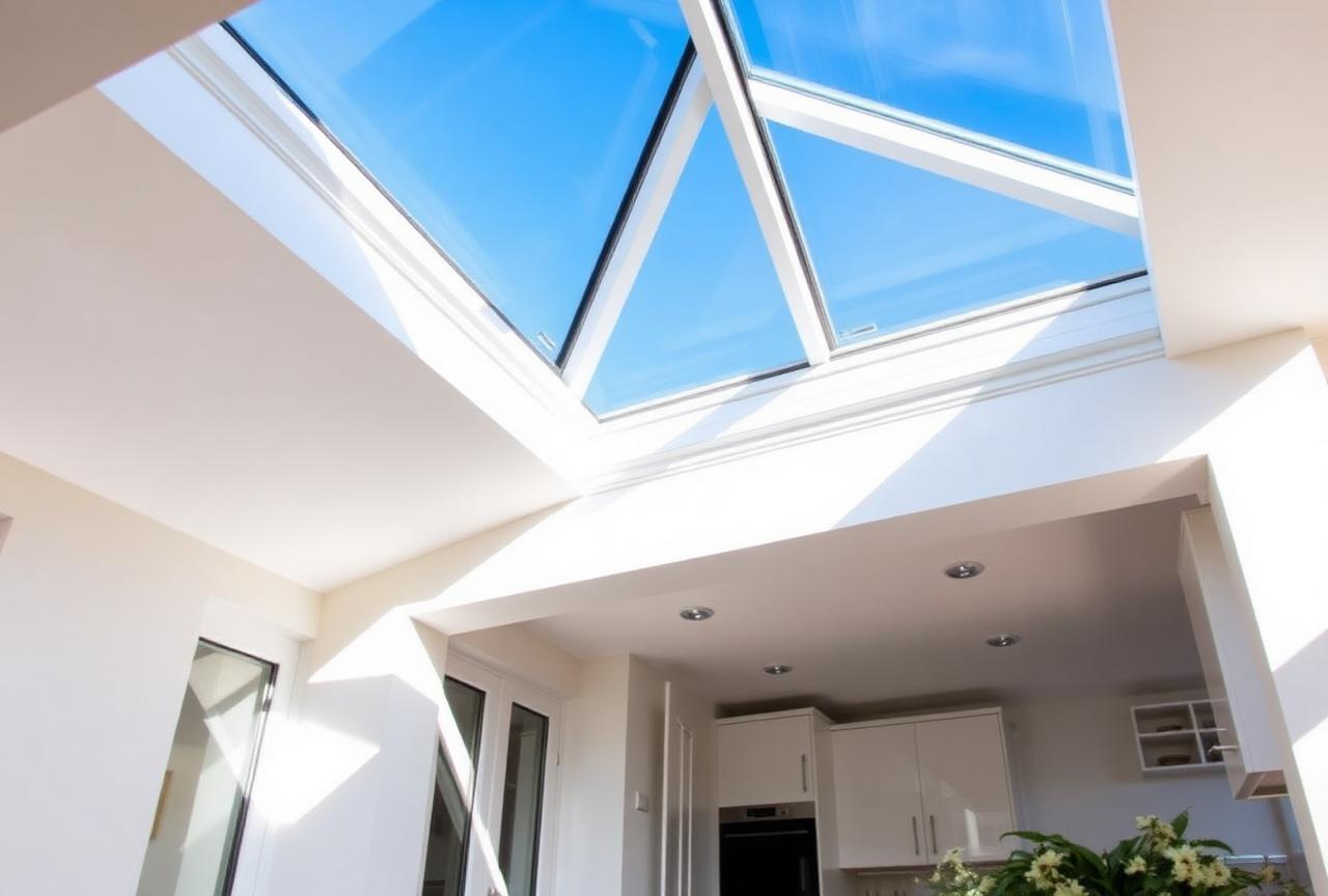 Aluminium roof lantern flooding kitchen with natural light