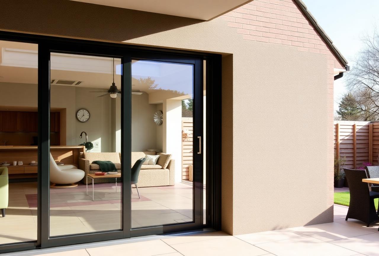 Aluminium sliding patio doors on modern extension