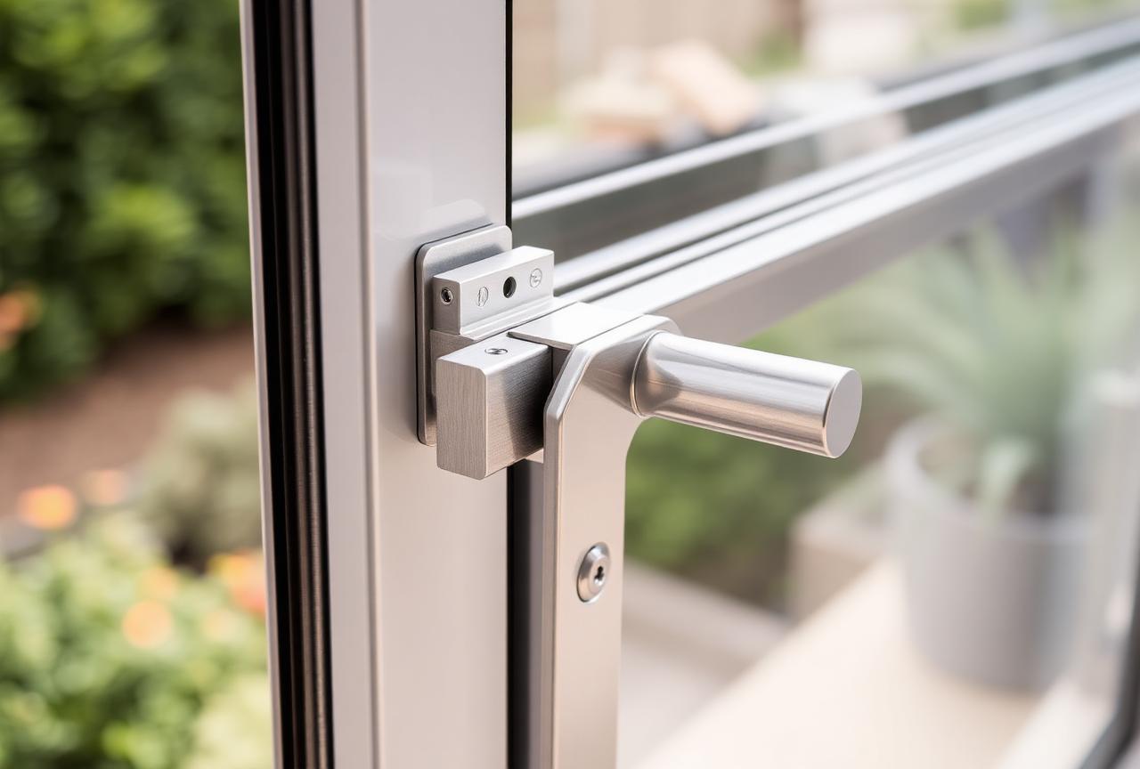 Sliding patio door handle and track detail